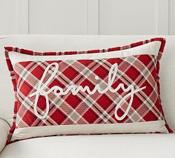 Family Script Applique Lumbar Pillow Cover