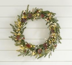 Lit Faux Frozen Pine & White Berry Wreath &amp; Garland