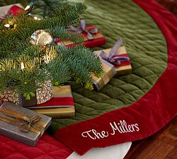 Velvet Tree Skirt, Green with Red Cuff