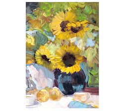 Sunflowers with Peaches Hand Embellished Canvas Print