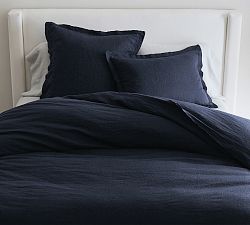 Open Box: Belgian Flax Linen Double Flange Duvet, Twin/Twin XL - Midnight