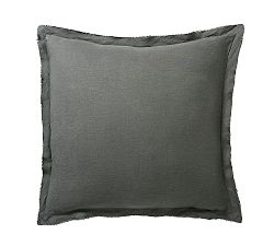 Open Box: Belgian Flax Linen Double Flange Sham, Euro Set of 2 - Charcoal