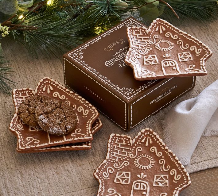Gingerbread House Appetizer Plates - Set of 4 | Pottery Barn