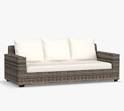 Open Box: Torrey Wicker Square Arm Outdoor Sofa with Cushion, 86" - Charcoal Gray
