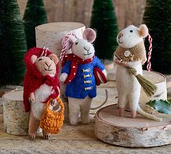 Handcrafted Country Mice Ornaments - Set Of 3