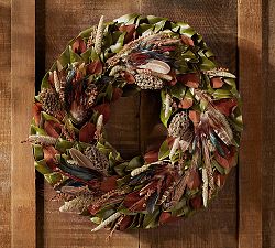 Magnolia &amp; Pheasant Feather Wreath &amp; Mantel Piece