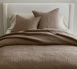 Open Box: Belgian Flax Linen Floral Stitch Quilt, Full/Queen - Café Noir