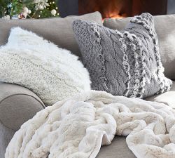 Faux Fur Cable Knit Pillow Cover