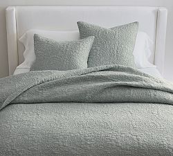 Open Box: Belgian Flax Linen Floral Stitch Quilt, King/Cal. King - Mineral Blue