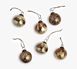 Mouth Blown Antique Gold &amp; Brass Ball Ornaments - Set of 6