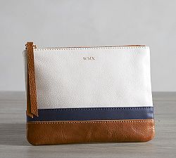 Ainsley Leather Pouch - Navy/White