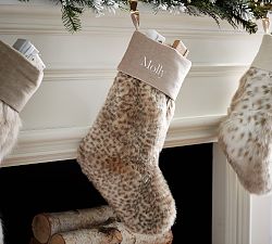 Faux Fur Stocking, Dune Leopard