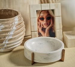 Bellem Handcrafted Marble Decorative Bowl On Brass Stand