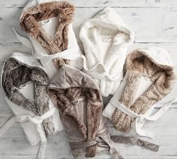 Faux Fur Hooded Bath Robe - Gray Tipped Alpaca