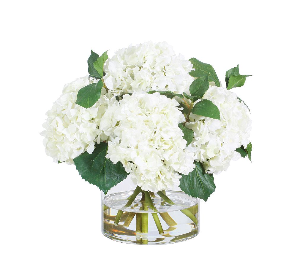 Faux White Hydrangeas In Glass Vase by Pottery Barn