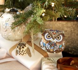 Mini Felt Owl Ornament, Gray