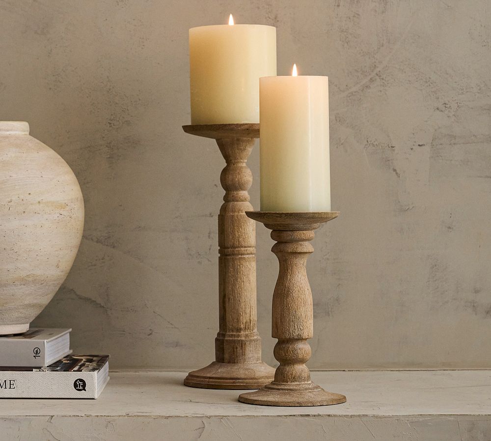 Kadence Turned Wood Candle Holder by Pottery Barn
