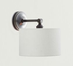 Linen Drum Shade Straight Arm Sconce (10'')