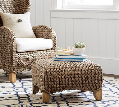 Seagrass Wingback Chair and Ottoman | Pottery Barn Seagrass Wingback Chair and Ottoman | Pottery Barn