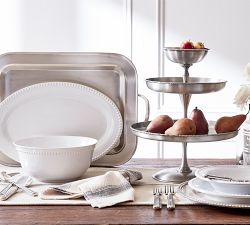 Emma Beaded Stoneware Oval Serving Platter