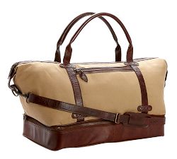 Saddle Leather &amp; Canvas Weekender Bag