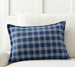 Blue Plaid Lumbar Pillow Cover