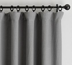 Open Box: Belgian Flax Linen Blackout Curtain, 100" W x 96" L - Light Charcoal