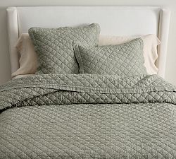 Open Box: Belgian Flax Linen Diamond Quilt, Full/Queen - Dark Green