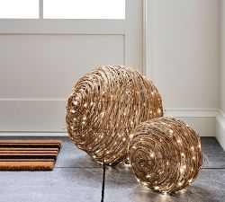 Rattan Orbs with Twinkle Lights - Set of 2