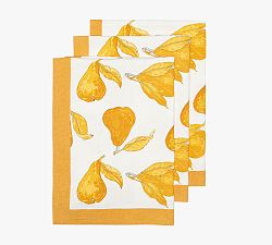 Pear Blockprint Cotton Tea Towels - Set of 3