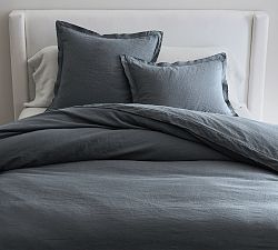Open Box: Belgian Flax Linen Double Flange Duvet, Twin/Twin XL - Steel Blue