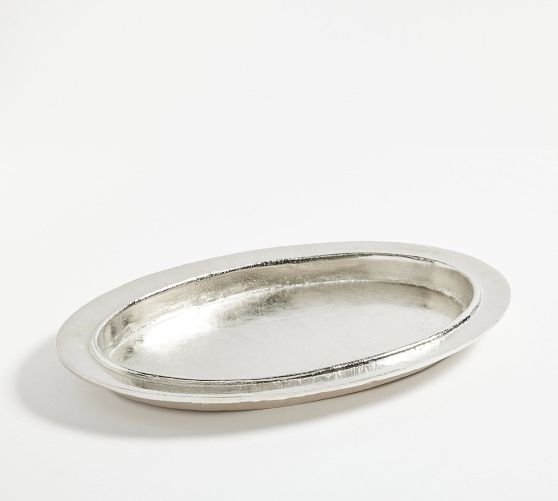 Rustic Metal Handcrafted Oval Serving Platter - Thumbnail 2