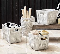 Torrey All-Weather Wicker Baskets - White Wash