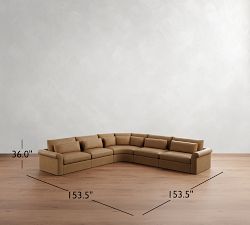 Westwood Roll Arm Deep Seat Leather 5-Piece Curved Wedge Sectional