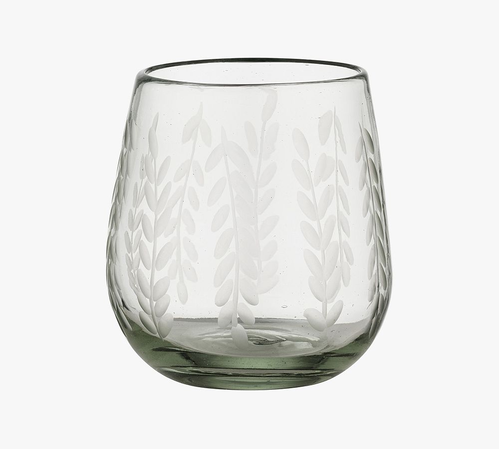 Etched Petals Recycled Stemless Wine Glasses - Set of 4