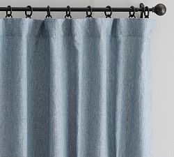 Open Box: Belgian Flax Linen Blackout Curtain, 100"W x 148"L - Blue Chambray