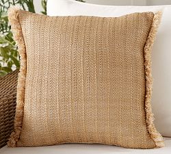 Outdoor Faux Natural Fiber Fringe Pillow