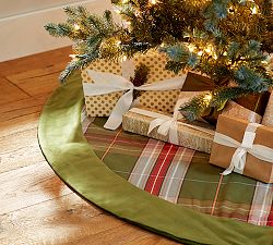 Charles Plaid Tree Skirt with Green Velvet Cuff