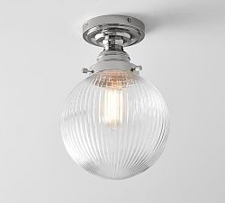 Ribbed Glass Globe Flush Mount (13")