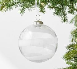 White Ribbon Glass Ball Ornaments