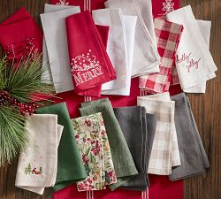 Christmas in the Country Embroidered Cotton/Linen Napkins - Set of 4