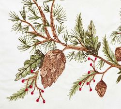 Forest Pinecone Embroidered  Cotton Table Runner