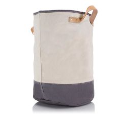 Canvas Gray Laundry Hamper Storage Basket W/ Leather Handles