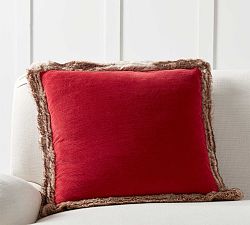 Faux Fur Trim Velvet Pillow Cover