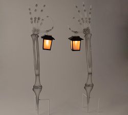 Skeleton Hand Garden Stake with Lit Lanterns