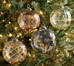 Etched Glass Ball Ornaments - Set of 4