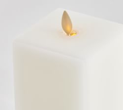 Premium Flickering Flameless Wax Square Pillar Candle - White