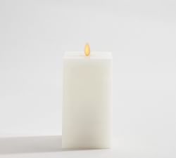 Premium Flickering Flameless Wax Square Pillar Candle - White