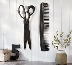 Hanging Comb &amp; Scissors Wall Art Set