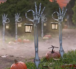 Skeleton Hand Garden Stake with Lit Lanterns
